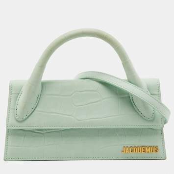 Pre Owned Jacquemus Light Green Croc Embossed Nubuck Leather Long Le Chiquito Top Handle Bag