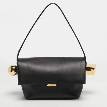 مملوكة مسبقًا Jacquemus Black Leather Le Rond Carre Shoulder Bag