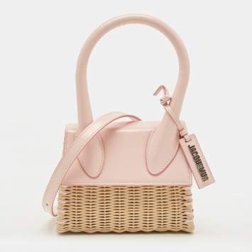 Pre Owned Jacquemus Le Chiquito Osier Moyen Pink/Beige Leather and Wicker Top Handle Bag