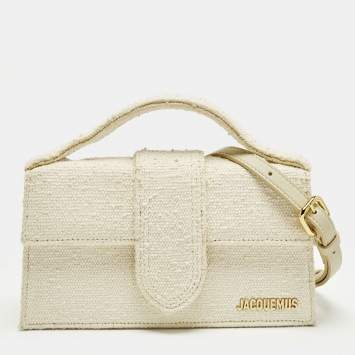 Pre Owned Jacquemus Le Bambino Grand Off White Canvas Top Handle Bag