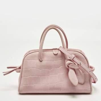 Pre Owned Jacquemus Le Turismo Petit Pink Croc Embossed Suede Satchel
