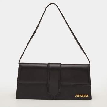 Pre Owned Jacquemus Le Bambino Long Black Leather Flap Shoulder Bag