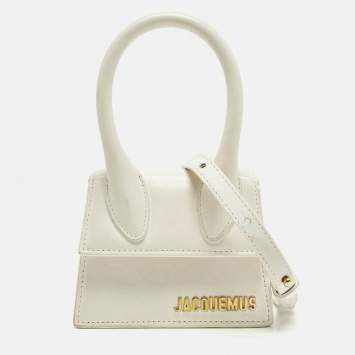 Pre Owned Jacquemus Le Chiquito Mini White Leather Top Handle Bag