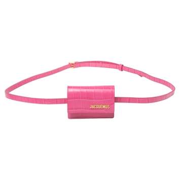 Pre Owned Jacquemus Pink Croc Embossed Leather La Riviera Double Tour Belt Bag