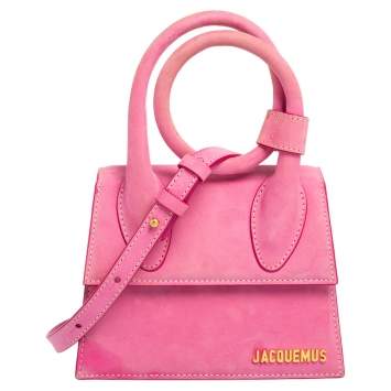 مملوكة مسبقًا Jacquemus Pink Nubuck Leather Le Chiquito Noeud Top Handle Bag