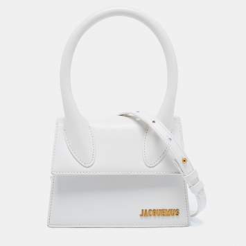 Pre Owned Jacquemus White Leather Le Chiquito Top Handle Bag