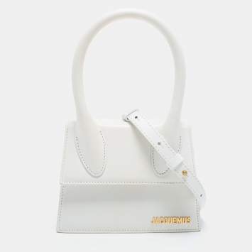 Pre Owned Jacquemus White Leather Noeud Le Chiquito Top Handle Bag
