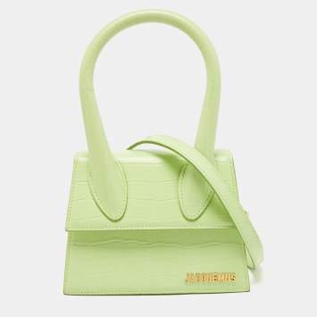 Pre Owned Jacquemus Light Green Croc Embossed Leather Le Chiquito Noeud Top Handle Bag