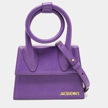 Pre Owned Jacquemus Purple Leather Le Chiquito Noeud Top Handle Bag