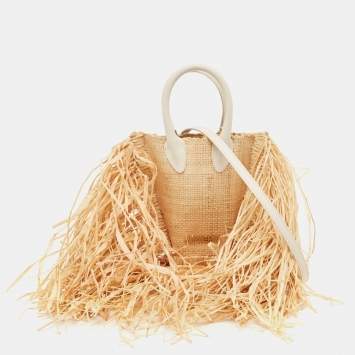 Pre Owned Jacquemus Off White/Natural Straw and Leather Let Petite Baci Tote