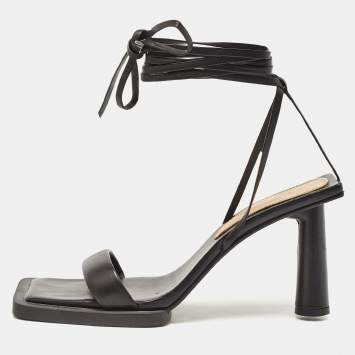  Jacquemus Black Leather Les Carrés Ronds Ankle Wrap Sandals Size 37