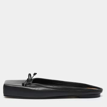 Pre Owned Jacquemus Black Leather Square Toe Mules Size 37