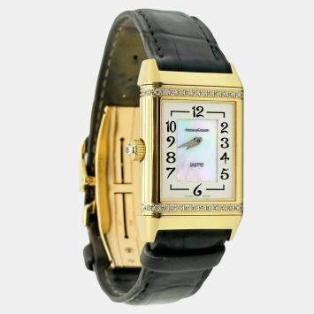 Pre Owned Jaeger-LeCoultre Reverso Duetto Classique 256.1.75 Manual Mother of Pearl Diamond 18K Gold Women's Wristwatch 23 mm