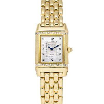 Pre Owned Jaeger LeCoultre Silver Diamonds 18K Yellow Gold Reverso Florale Q2651402 Women's Wristwatch 33 x 21 MM