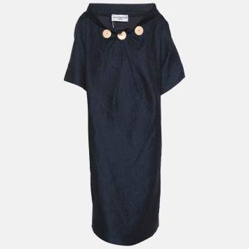 James Lakeland Navy Blue Jacquard Button Waffle Mini Dress XXL