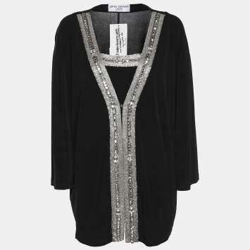 James Lakeland Black Jersey Embellished Cardigan XL