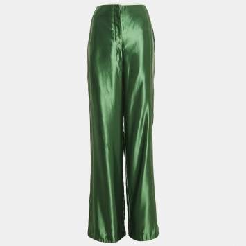 Pre Owned Jason Wu Green Satin Silk Wide Leg Pants L