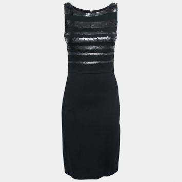 Pre Owned Jason Wu Black Jersey Sequin Embellished Sleeveless Sheath Dress S