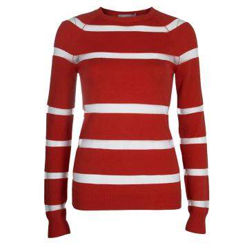 Pre Owned Jason Wu Red Merino Wool Sheer Stripe Detail Sweater S