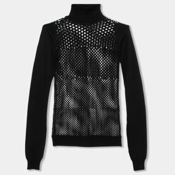 Pre Owned Jean Paul Gaultier Maille Black Patterned Open Knit Long Sleeve Sweater S