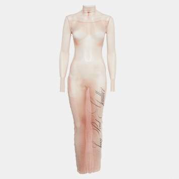 Pre Owned فستان جان بول غوتييه بيج بطباعة شبك لو كلاسيك طويل صغير جداً جداً