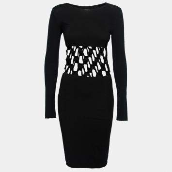 Pre Owned Jean Paul Gaultier Soleil Black Cotton Jersey Distressed Waist Bodycon Dress S