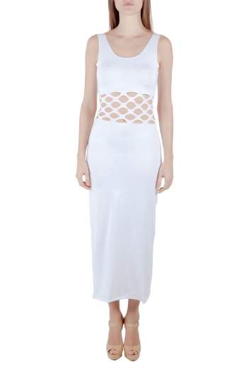 Pre Owned Jean Paul Gaultier Soleil White Cotton Jersey Distressed Waist Bodycon Dress S