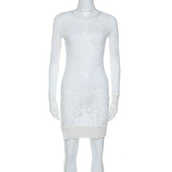 Pre Owned Jean Paul Gaultier Soleil White Stretch Lace Sheer Dress L