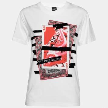 Jean Paul Gaultier White Printed Cotton Short Sleeve Crewneck T-Shirt L