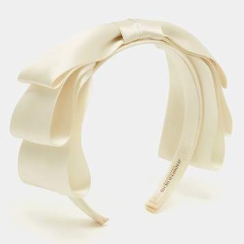 مملوكة مسبقًا Jennifer behr Cream Katya Silk Satin Bow Headband