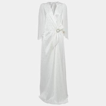 Pre Owned  Jenny Packham Ivory White Satin Crystal Embellished Bridal Gown L