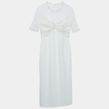 Pre Owned  Jenny Packham White Crystal Embellished Tulle and Crepe Tulip Midi Dress L