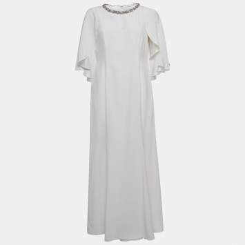 Pre Owned Jenny Packham White Satin Crystal Embellished Neck Wedding Gown L