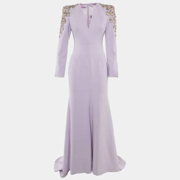 Pre Owned فستان سهرة جيني بيكهام بنفسجي كريب مزخرف على الكتف مقاس صغير - سمول