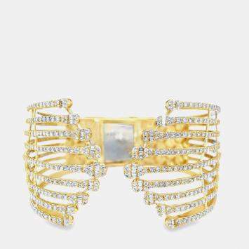 Pre Owned 14K Yellow Gold Royal Multi-Level Diamond Bangle Bracelet (5.50ctw)