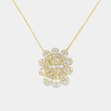 Pre Owned 14K Yellow Gold Diamond Flower Pendant Necklace (0.75 ctw)