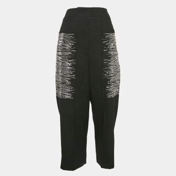 Jil Sander Black Metallic Embroidered Wool Straight Trousers S