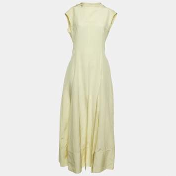 Pre Owned Jil Sander Yellow Linen Blend Open Back Maxi Dress S