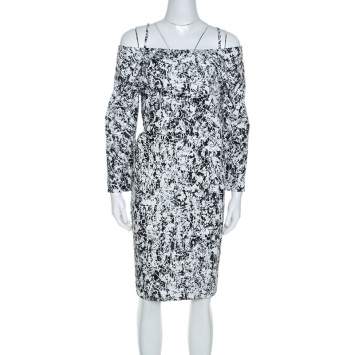 Pre Owned Jil Sander Monochrome Cotton Off Soulder Risiko Dress XL