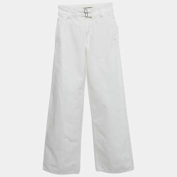Pre Owned Jil Sander White Denim Straight Leg High Rise Jeans S Waist 26"