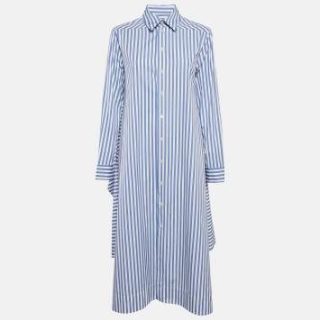Pre Owned Jil Sander White/Blue Stripe Cotton Button Front Shirt Dress S