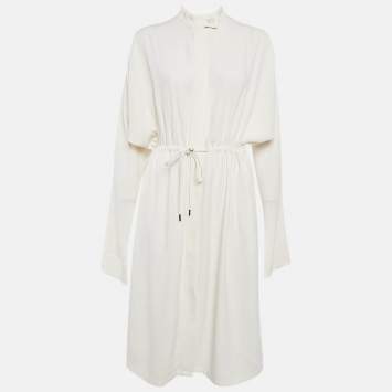 Pre Owned Jil Sander White Sateen Waist Drawstring Midi Dress S