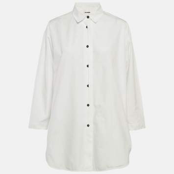 Pre Owned Jil Sander White Cotton Button Front Oversized Shirt S