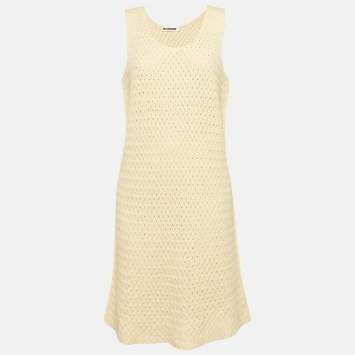 Jil Sander Yellow Crochet Knit Short Sleeveless Dress L