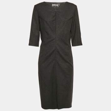 Jil Sander Grey Wool V-Neck Sheath Dress L