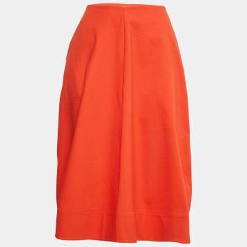 Jil Sander Orange Cotton Midi Skirt M