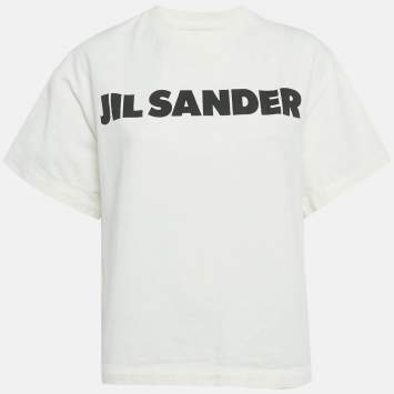 Pre Owned Jil Sander White Logo Print Cotton Crewneck T-Shirt XS 
