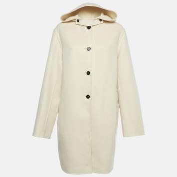 Pre Owned Jil Sander Cream Cashmere Felt Hooded Coat M