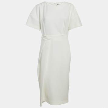 مملوكة مسبقًا Jil Sander White Crepe Pleated Midi Dress S