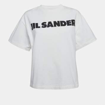 مملوكة مسبقًا Jil Sander White Logo Print Jersey Crew Neck T-shirt XS